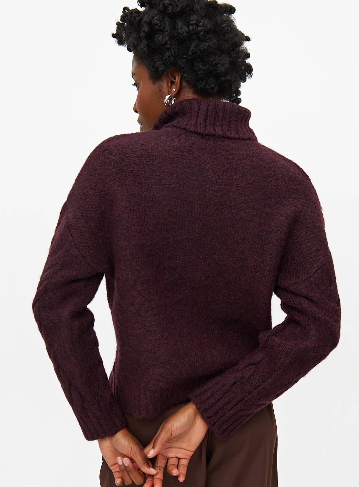 Burgundy Cable Knit Roll Neck Jumper S - Image 4